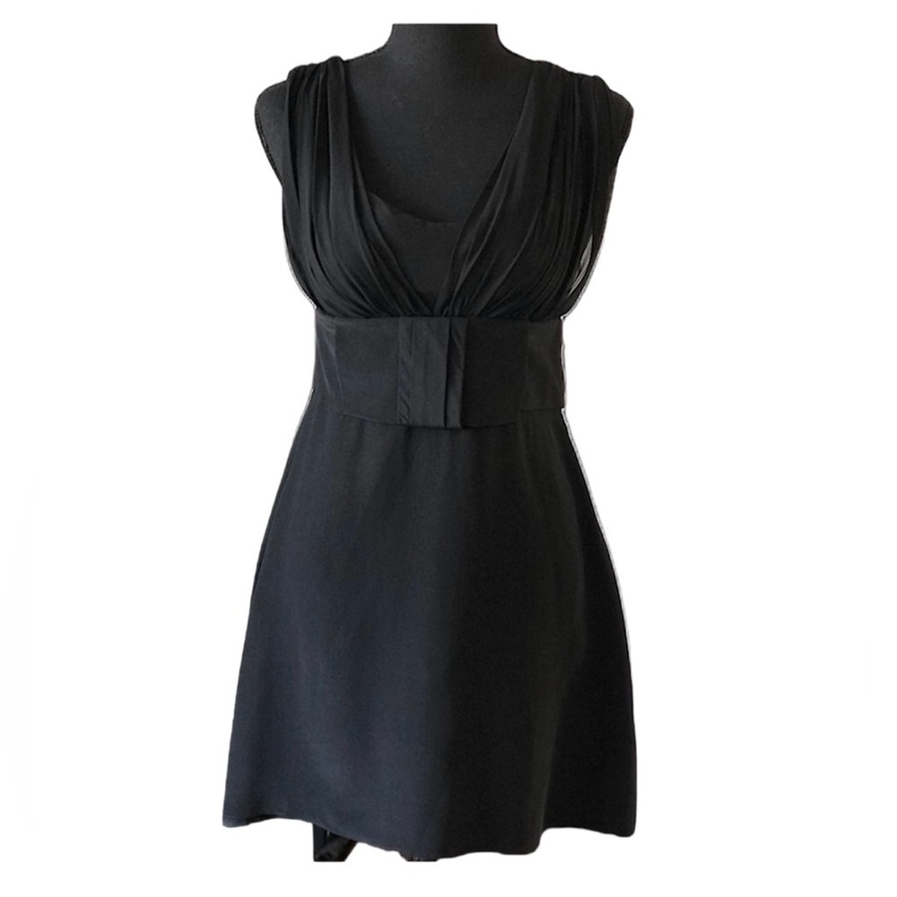 TARA SUBKOFF for BEBE 100% Silk Short Black Cocktail Mini Dress Bow Size S